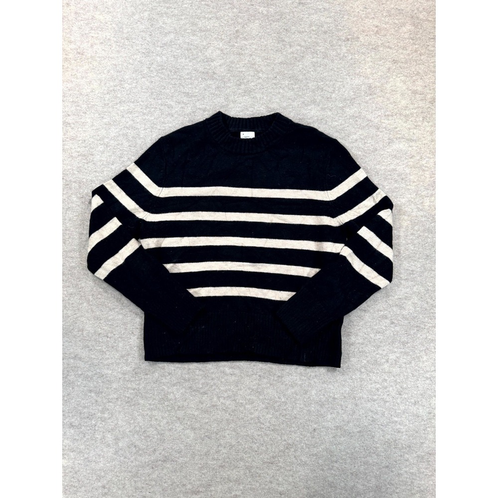 A New Day Sweater Womens XS Black Ivory Stripe Long Sleeve Knitted Crew Neck